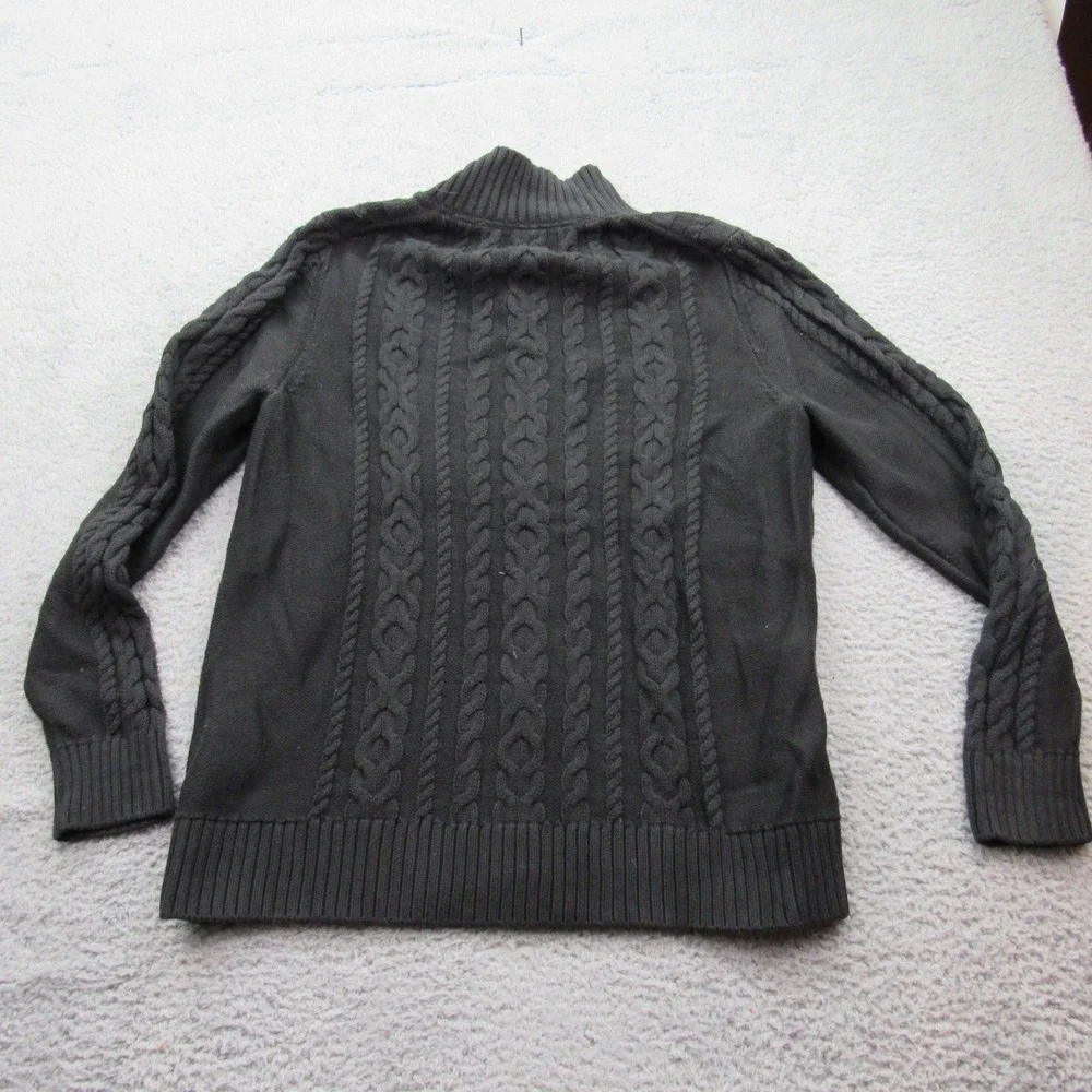 LLBean Mens Dark Gray Cable Knit Full Zip Mock Neck‎ Sweater XL